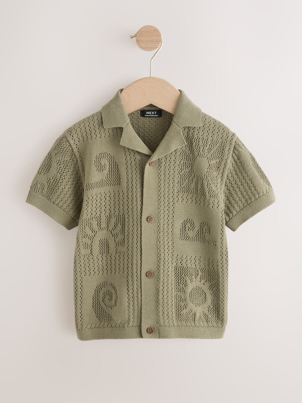 Khaki Green Textured Knitted Polo Shirt (3mths-7yrs)