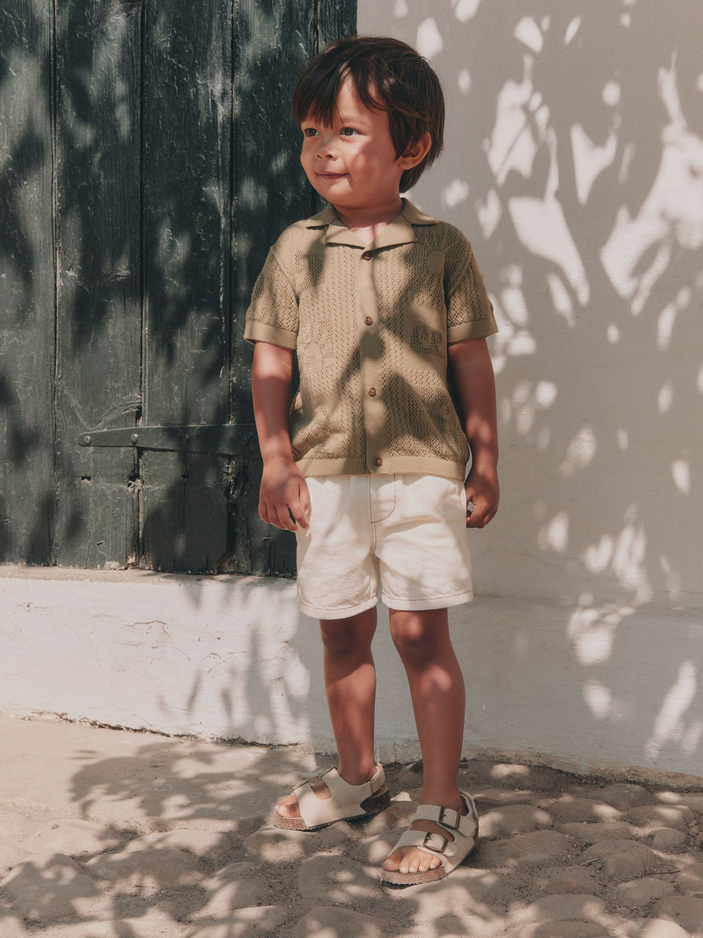 Khaki Green Textured Knitted Polo Shirt (3mths-7yrs)