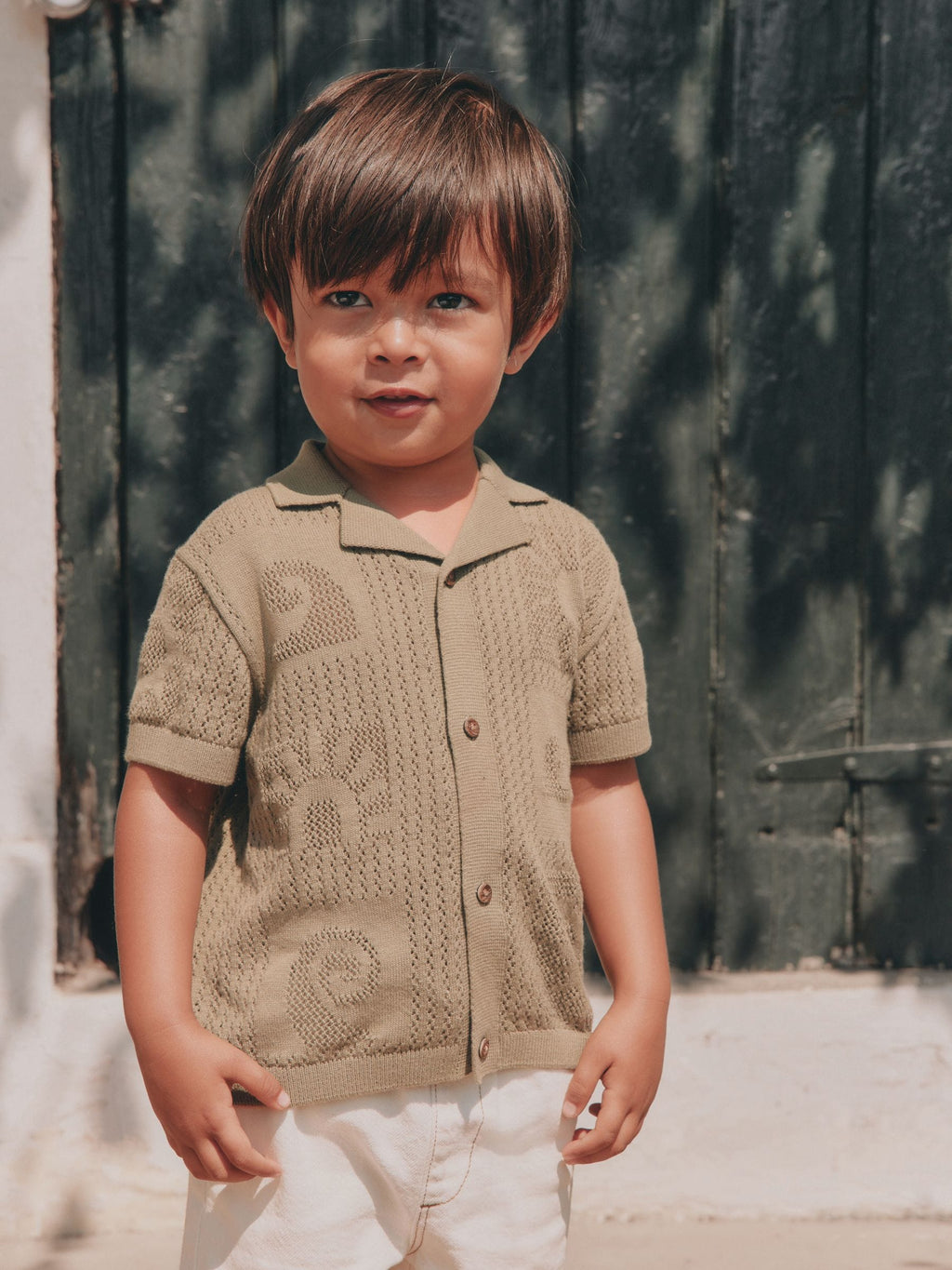 Khaki Green Textured Knitted Polo Shirt (3mths-7yrs)
