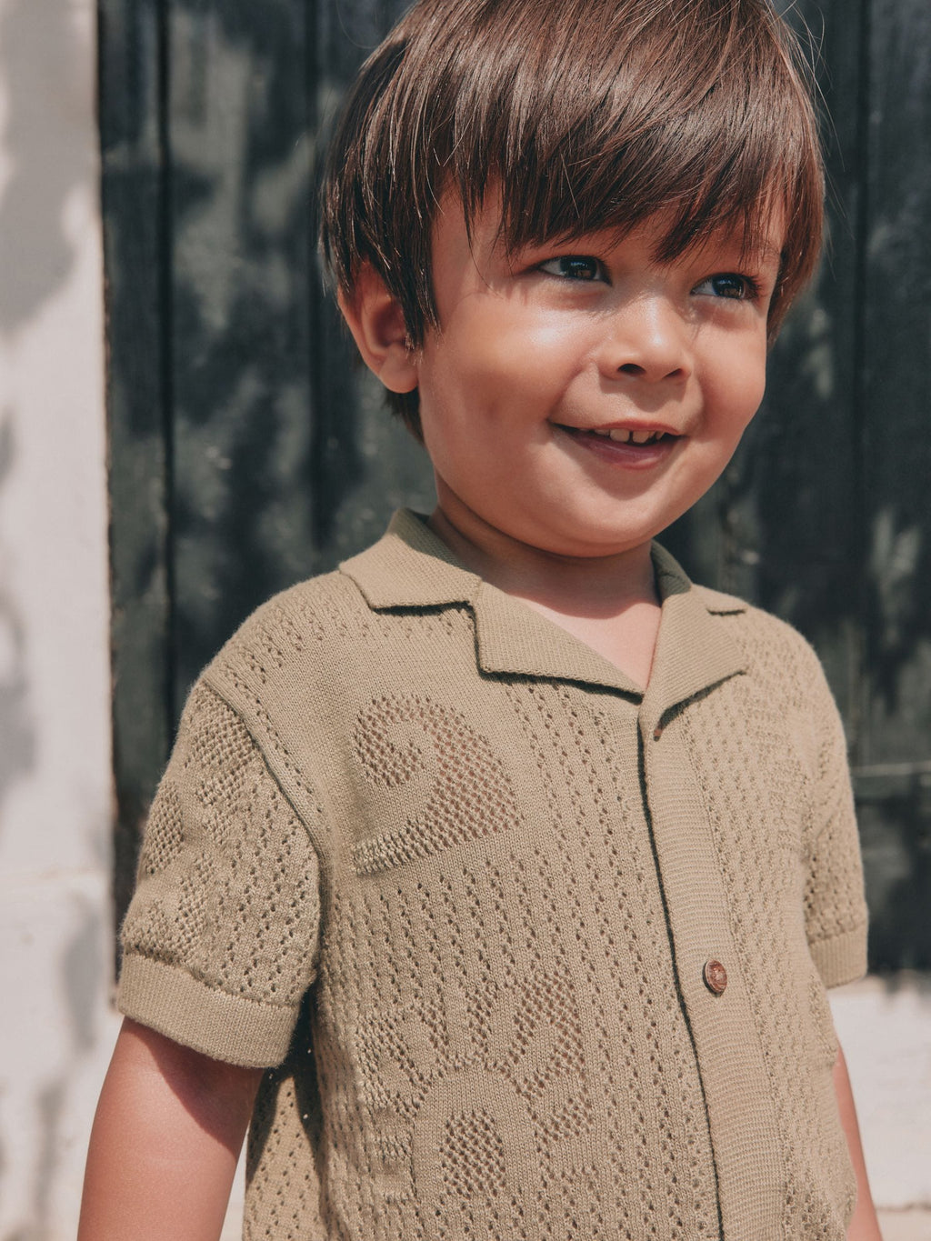 Khaki Green Textured Knitted Polo Shirt (3mths-7yrs)