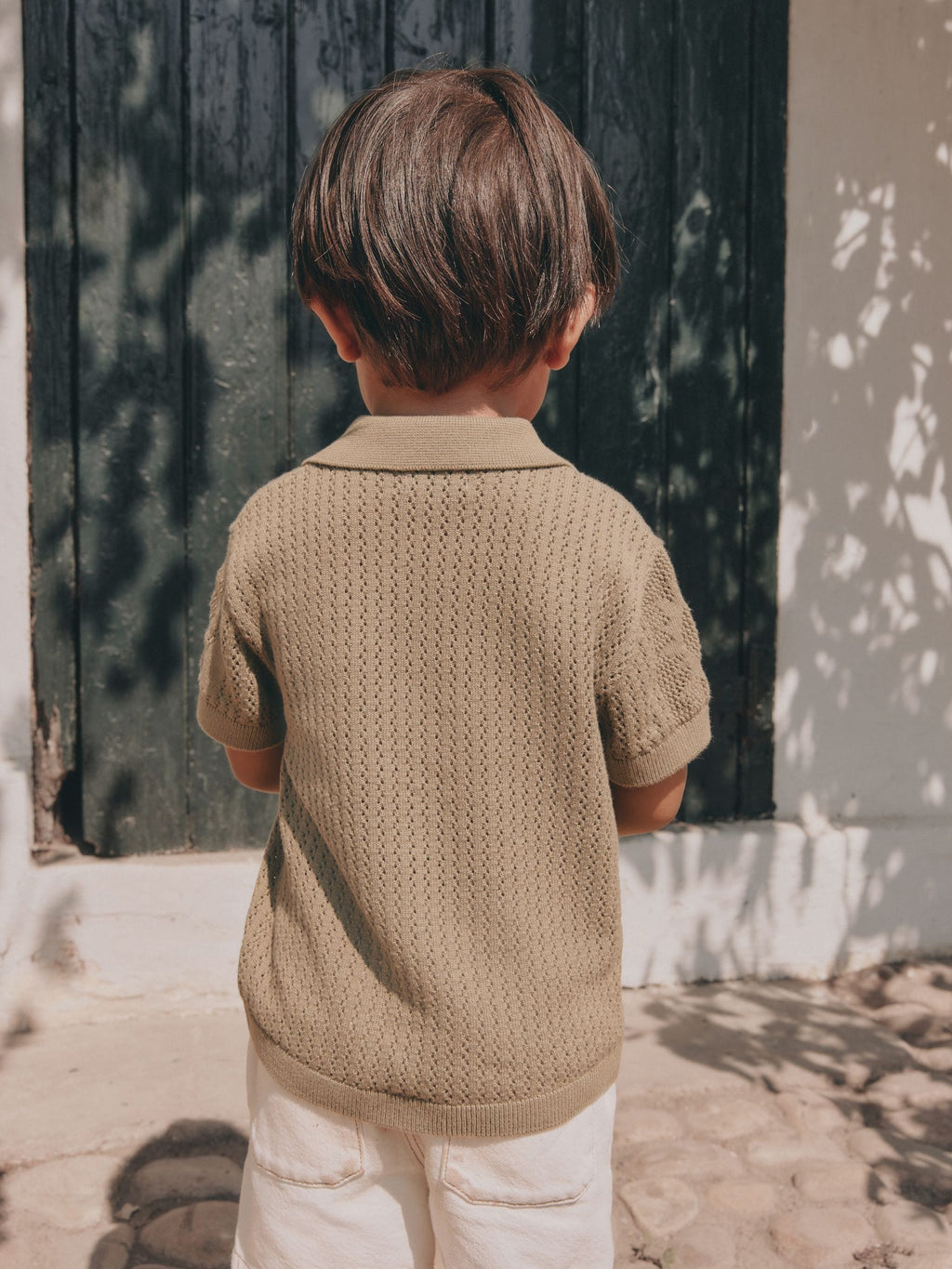 Khaki Green Textured Knitted Polo Shirt (3mths-7yrs)