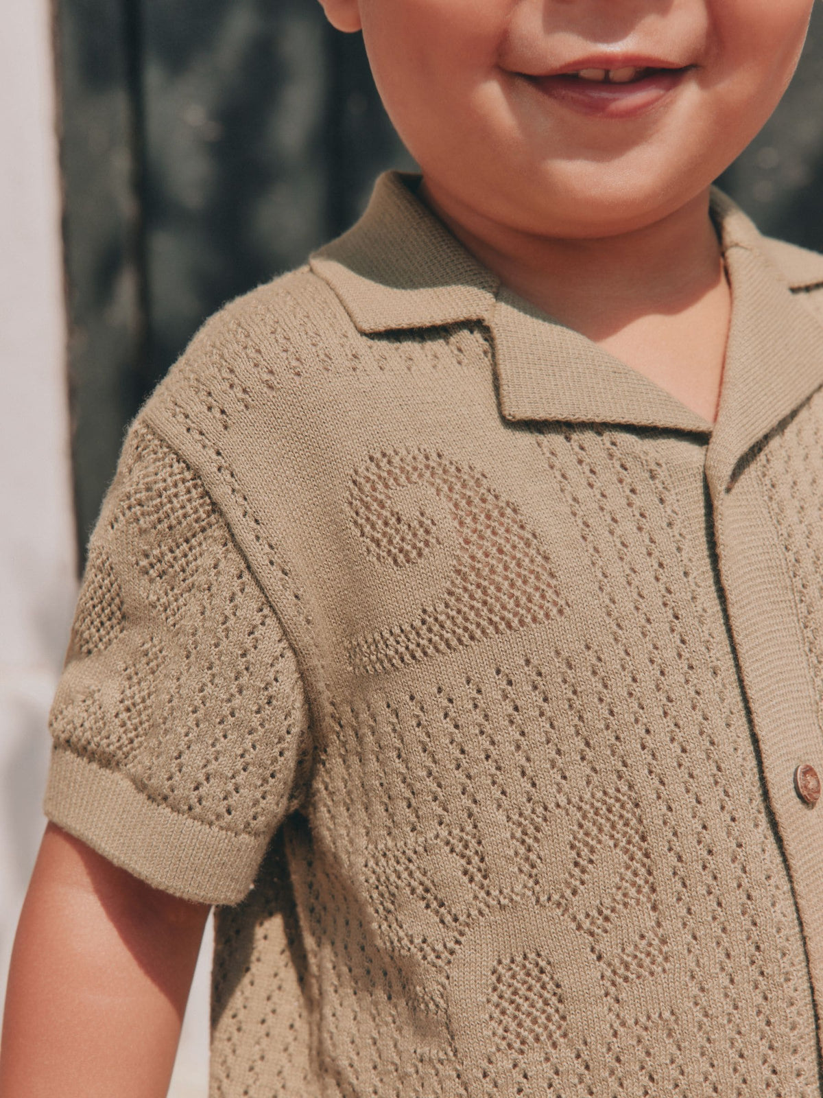 Khaki Green Textured Knitted Polo Shirt (3mths-7yrs)