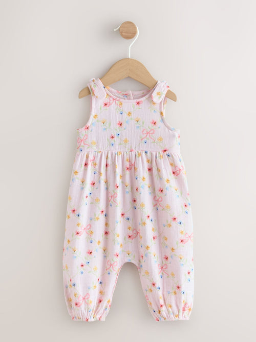 Pink Floral Baby Long Leg Muslin Romper (0mths-3yrs)