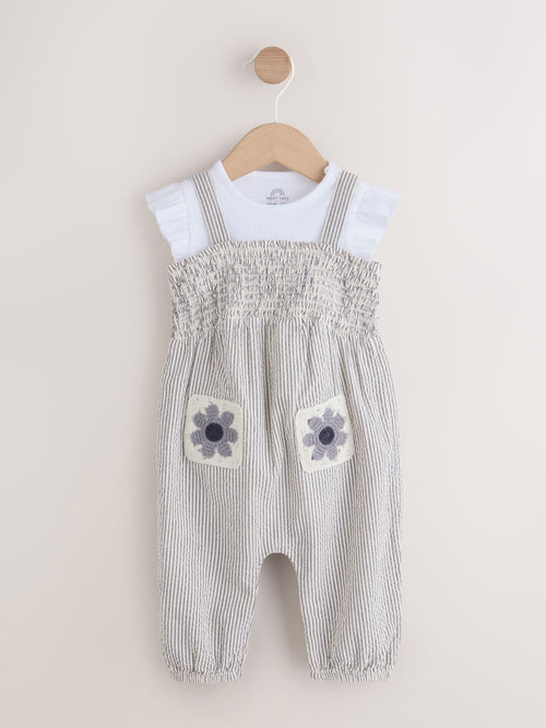 Black/White Stripe Baby Dungarees and Bodysuit Set 2 Piece (0mths-2yrs)