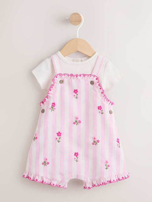 Pink Stripe Baby Dungarees and Bodysuits Set 2 Piece (0mths-2yrs)