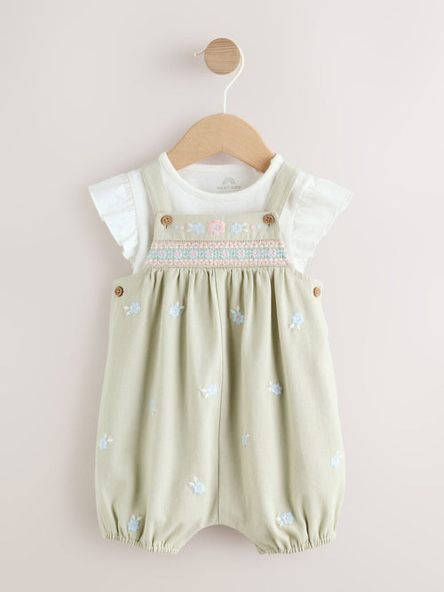 Sage Green Embroidered Baby Dungarees and Bodysuits Set 2 Piece (0mths-2yrs)