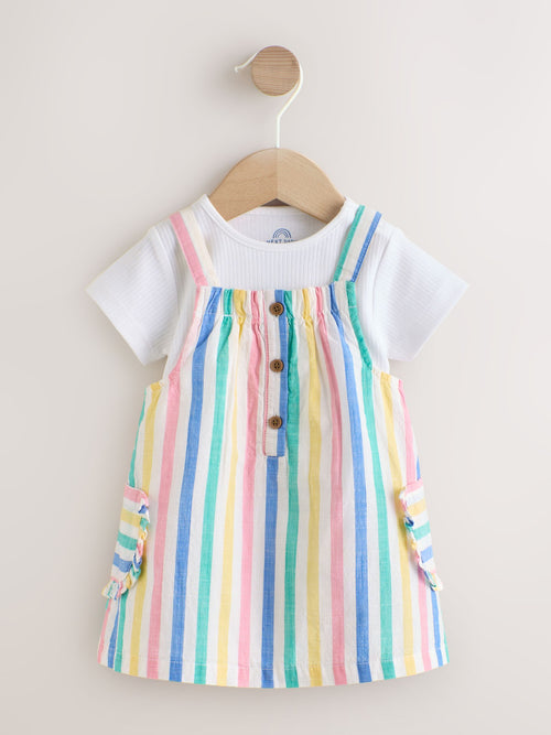 Multi Stripe Baby Pinafore And Short Sleeve Bodysuit 2 Piece Set (0mths-2yrs)