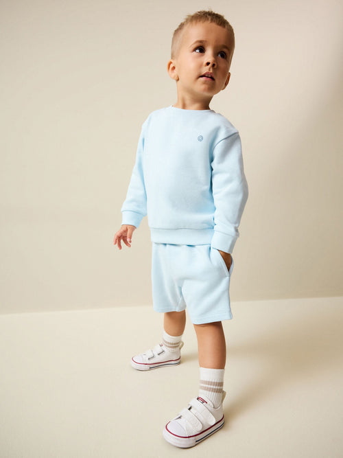 Light Blue Single Plain Crew Neck Sweatshirt and Shorts Set (3mths-7yrs)