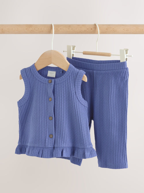 Blue Rib Baby Top And Wide Leg Trousers Set 2 Piece (0mths-2yrs)