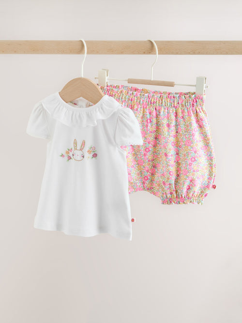 White Bunny Short Sleeve Baby Top and Short Set 2 Piece (0mths-2yrs)