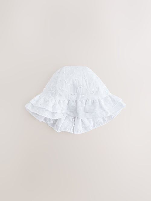 White Broderie Bucket Baby Hat