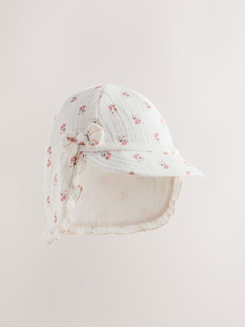 White Floral Woven Legionnaire Baby Hat