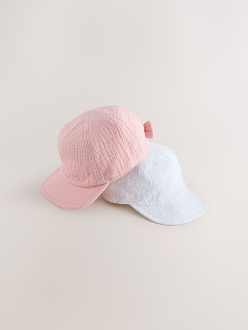 Pink/White Broderie Bow Back Baby Hats 2 Pack