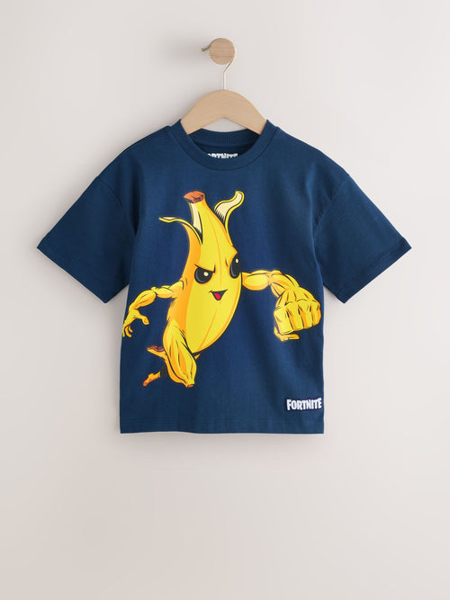 Navy Peely Fortnite Print Short Sleeved T-Shirt (4-16yrs)