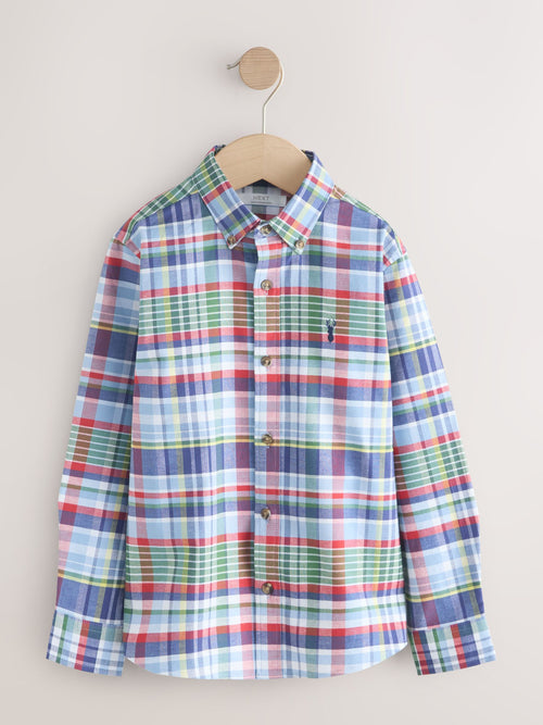 Blue Preppy Check Long Sleeve Oxford Check Shirt (3-16yrs)
