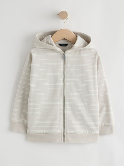 Neutral Textured Graphic Zip Through Hoodie (3-16yrs)