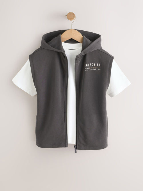 Black Hoodie Tank and T-Shirt Set (3-16yrs)