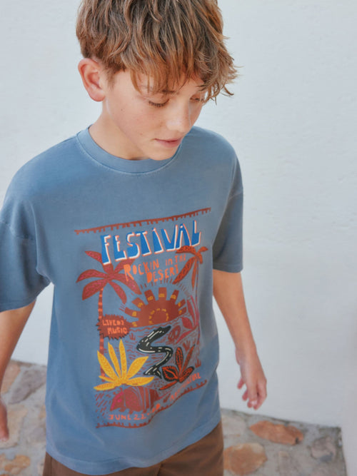 Blue Washed Graphic T-Shirt (3-16yrs)