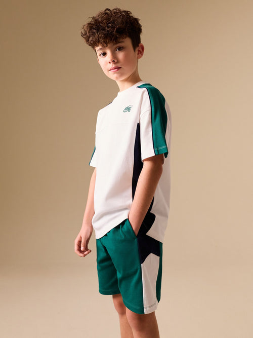 Green/White/Navy Colourblock Short Sleeve T-Shirt and Shorts Set (3-16yrs)