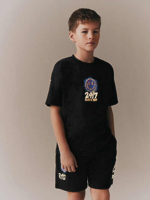 Black Short Sleeve T-Shirt and Shorts Set (3-16yrs)