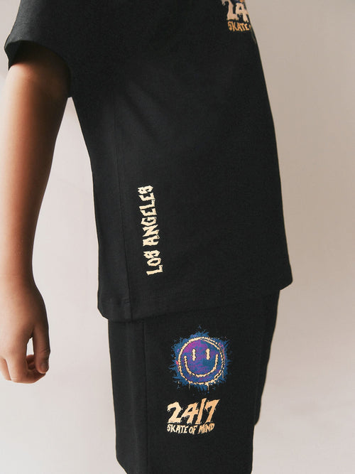 Black Short Sleeve T-Shirt and Shorts Set (3-16yrs)