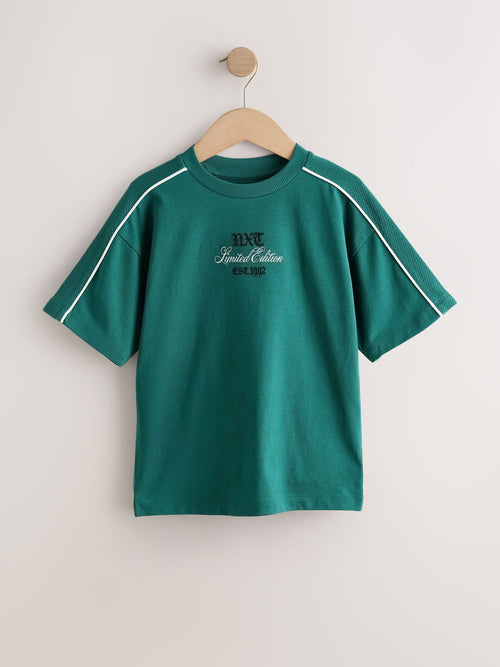 Green Piping Relaxed Fit Short Sleeve Graphic T-Shirt (3-16yrs)