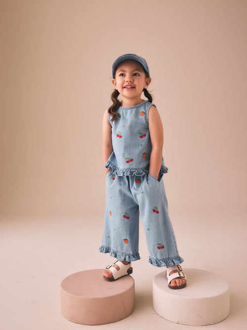 Fruit Embroidered Denim Top & Trousers Set (3mths-7yrs)