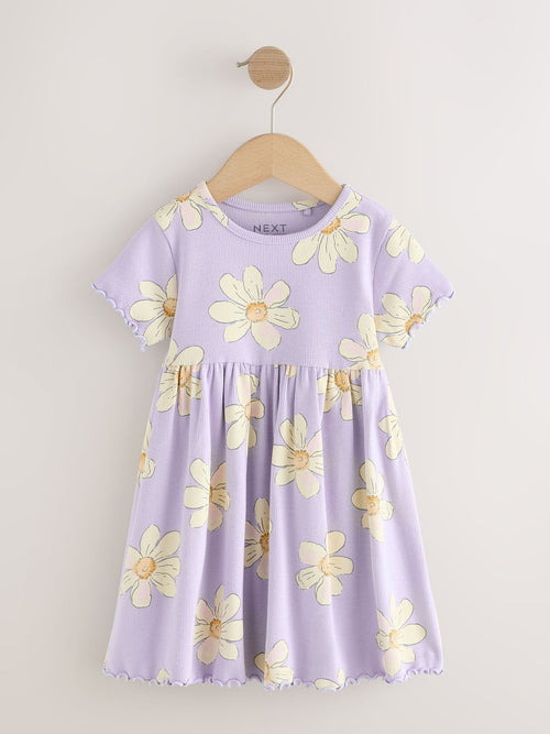 Lilac Daisy Short Sleeve Ribbed Dress (3mths-7yrs)