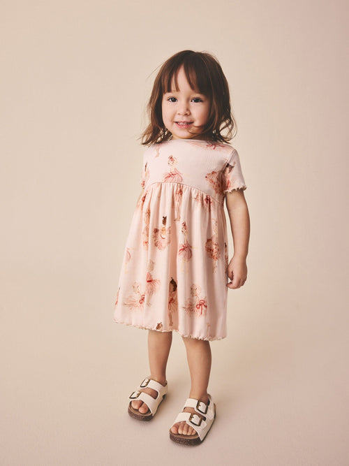 Pink Ballerina Short Sleeve Ribbed Dress (3mths-7yrs)