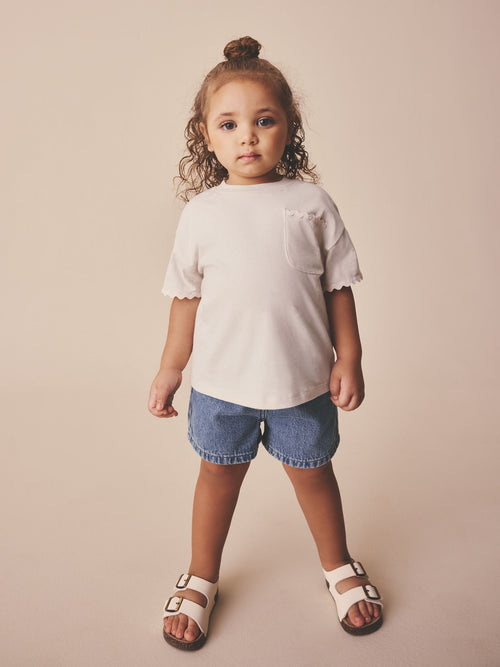 Ecru White Short Sleeve Ric Rac Trim T-Shirt (3mths-7yrs)