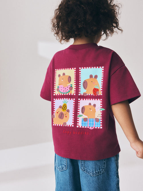 Burgundy Capybara Short Sleeve T-Shirt (3mths-7yrs)