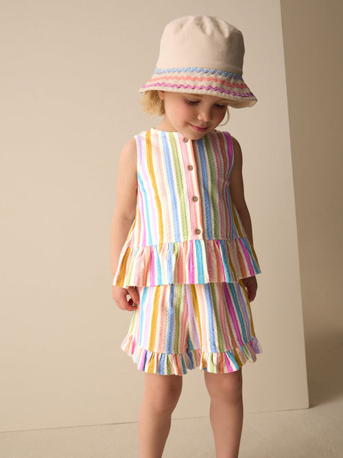 Pink/Blue Rainbow Stripe Peplum Vest and Shorts Set (3mths-7yrs)