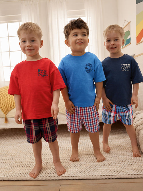 Red/Blue Check Woven Short Pyjamas 3 Pack (9mths-12yrs)