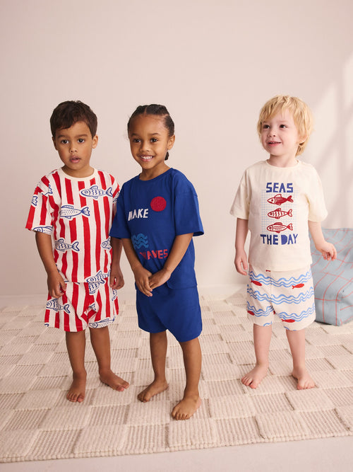 Red/Blue/White Seaside Short Pyjamas 3 Pack (9mths-12yrs)