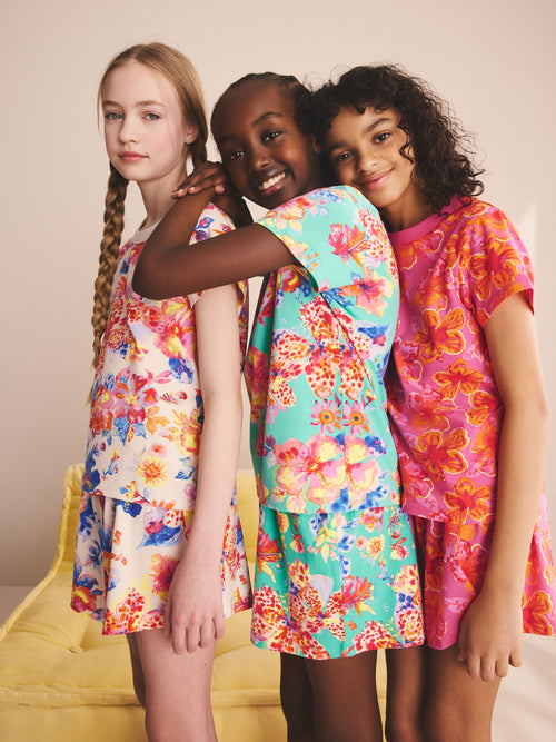Pink Hibicus Floral Short Pyjamas 3 Pack (3-16yrs)