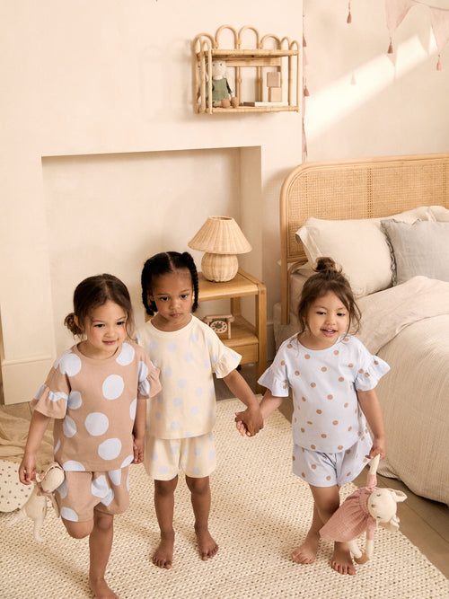 Blue/Brown Polka Dots Short Pyjamas 3 Pack (9mths-10yrs)