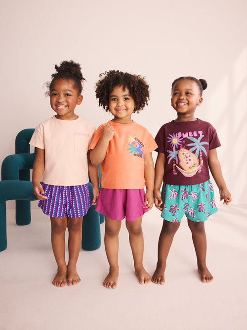 Orange/Neutral Tropical Short Pyjamas 3 Pack (9mths-12yrs)