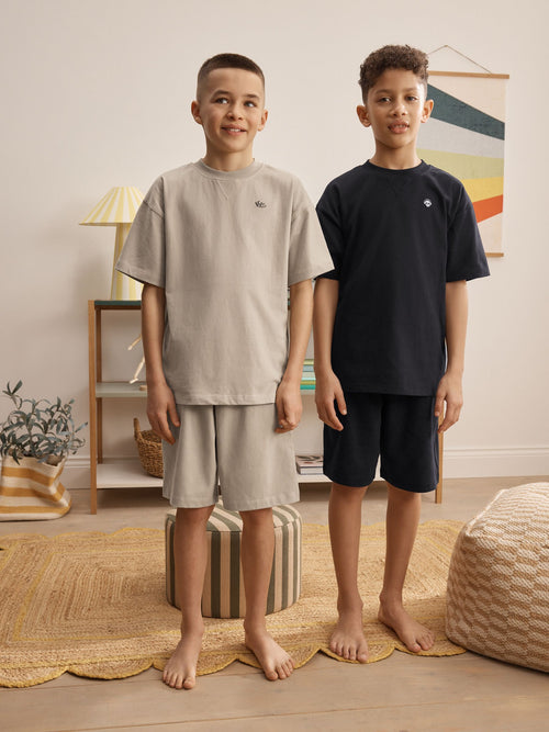 Black/Ecru Plain Short Pyjamas 2 Pack (3-16yrs)