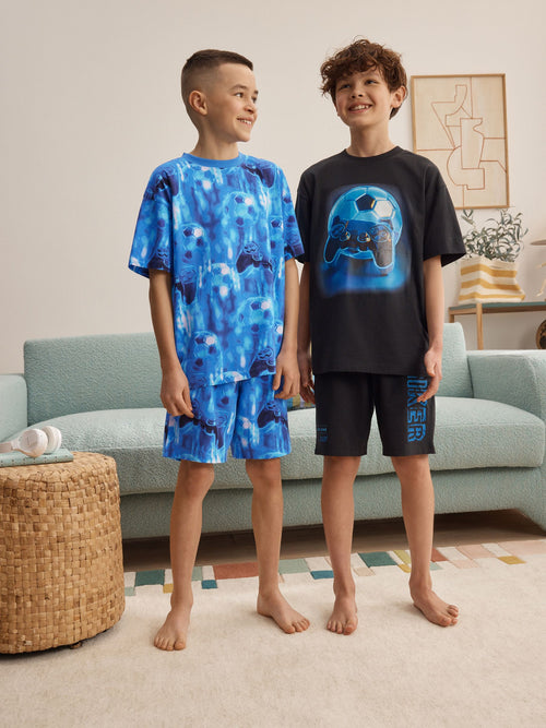 Blue/Black Gamer Football Short Pyjamas 2 Pack (3-16yrs)