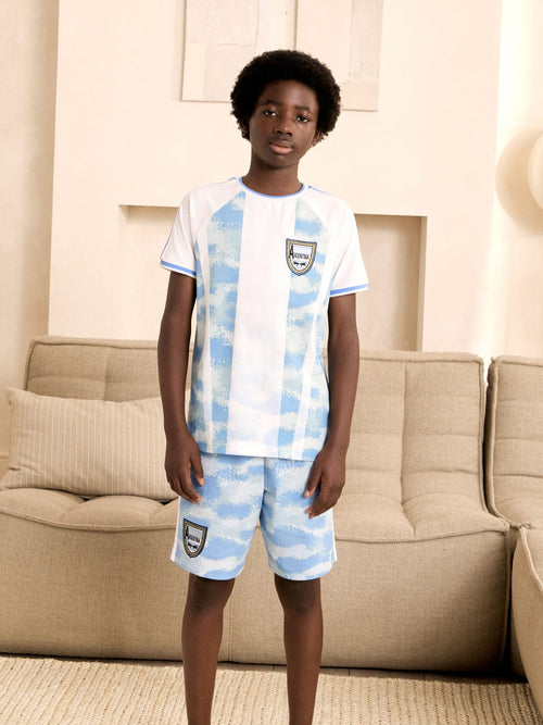 Blue/White Argentina Single Short Football Pyjamas (4-14yrs)