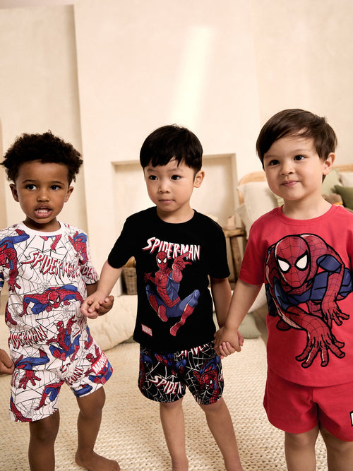 Black/Red Spiderman Short Pyjamas 3 Pack (12mths-10yrs)