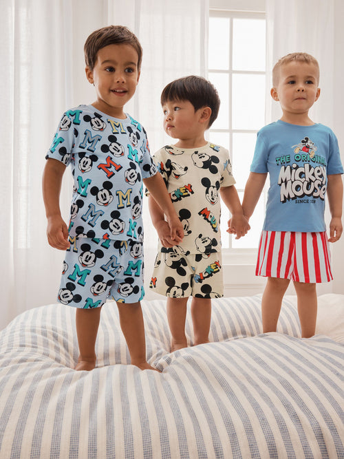 Red/Blue/Cream Mickey Mouse Short Pyjamas 3 Pack (9mths-9yrs)