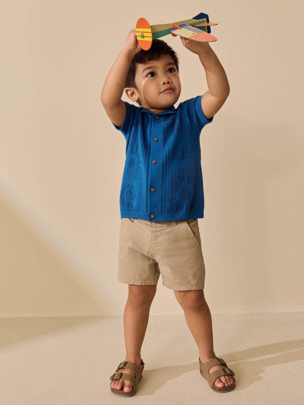 Blue Textured Knitted Polo Shirt (3mths-7yrs)