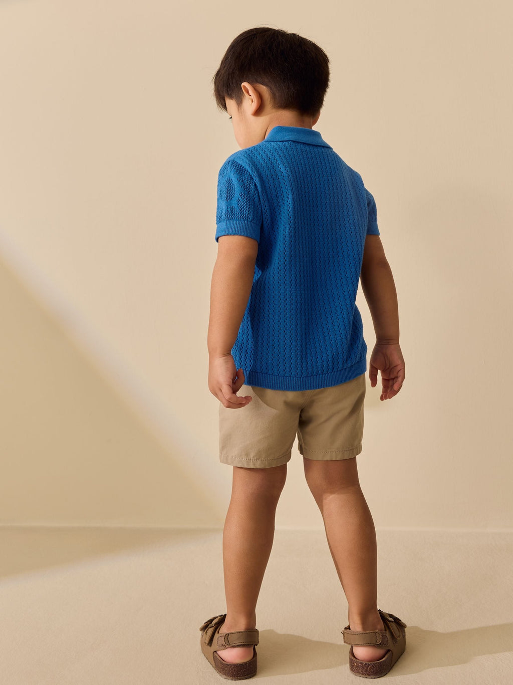 Blue Textured Knitted Polo Shirt (3mths-7yrs)
