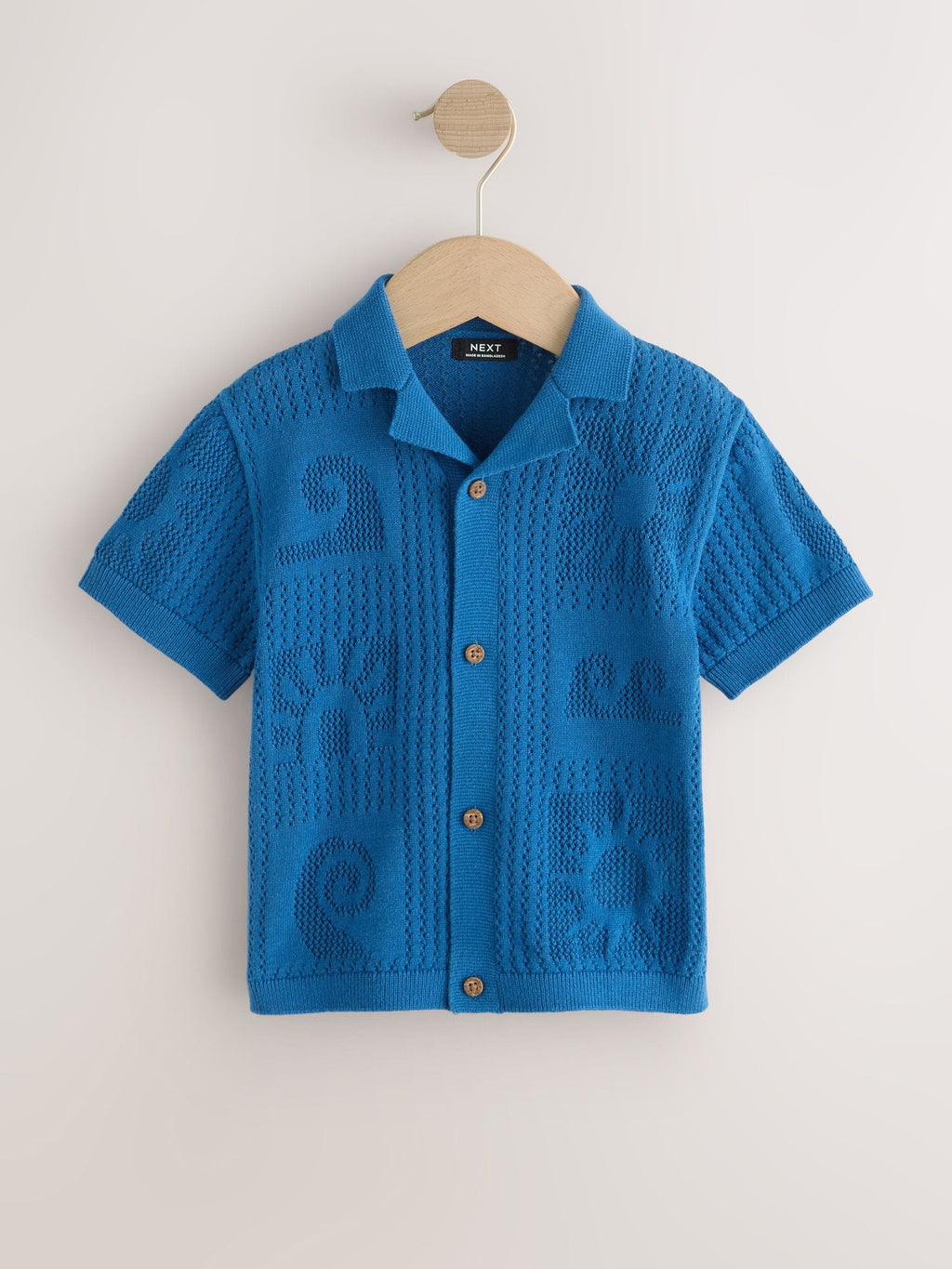 Blue Textured Knitted Polo Shirt (3mths-7yrs)