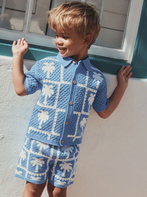 Bright Blue Crochet Palm Tree Set (12mths-7yrs)
