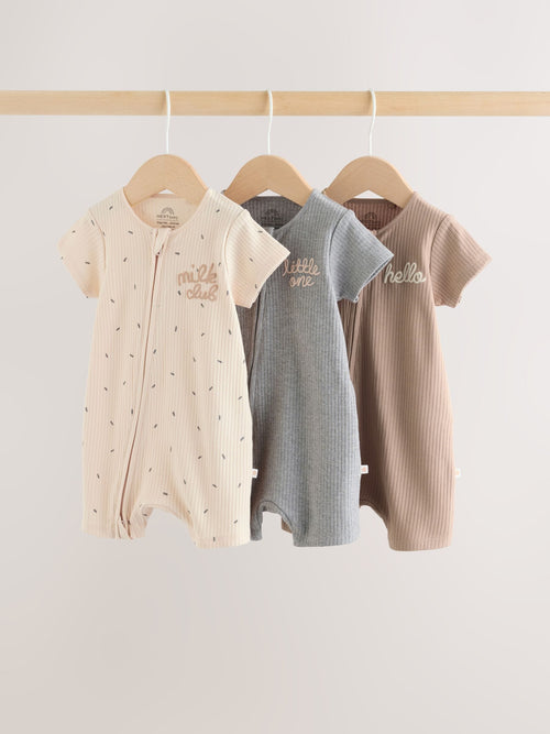 Beige Two Way Zip Baby Rompers 3 Pack (0mths-3yrs)