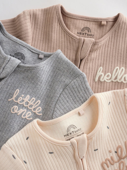 Beige Two Way Zip Baby Rompers 3 Pack (0mths-3yrs)