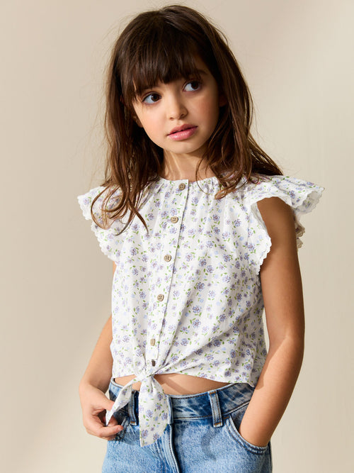Lilac Floral Tie Front Blouse (3-16yrs)