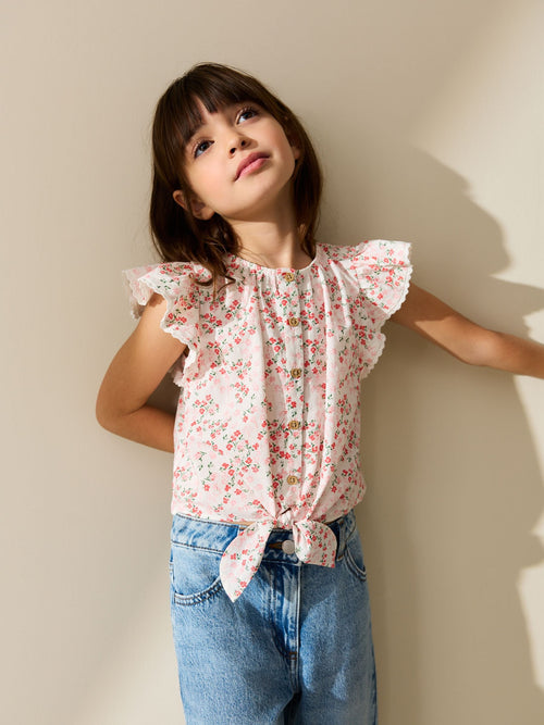 Pink Floral Tie Front Blouse (3-16yrs)